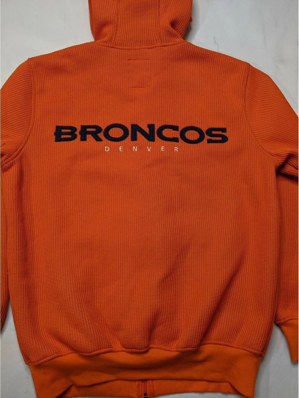 Denver Broncos Sweater Jacket Men Medium Orange NFL Team Apparel Full Zip Hoodie